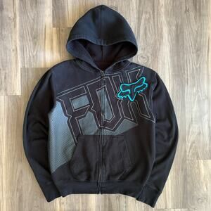 Vintage Fox Racing Zip Up Hoodie Sweatshirt Men's Size S Black Y2K Grunge